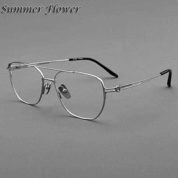 Summer Flower Men's Full Rim Oval Double Bridge Titanium Eyeglasses 10173 Full Rim Summer Flower Silver