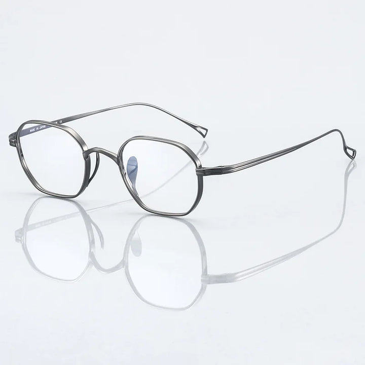 Black Mask Unisex Full Rim Flat Top Polygon Titanium Eyeglasses 389917