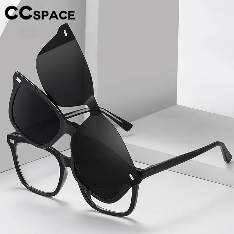 CCSpace Women's Full Rim Square Tr 90 Alloy Eyeglasses Clip On Sunglasses 304051