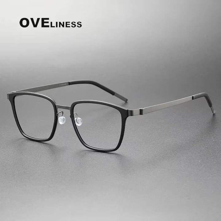 Oveliness Unisex Full Rim Big Square Screwless Titanium Eyeglasses 749 Full Rim Oveliness black gun  