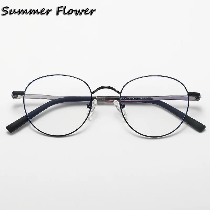 Summer Flower Women's Full Rim Round Alloy Tr 90 Eyeglasses 10087