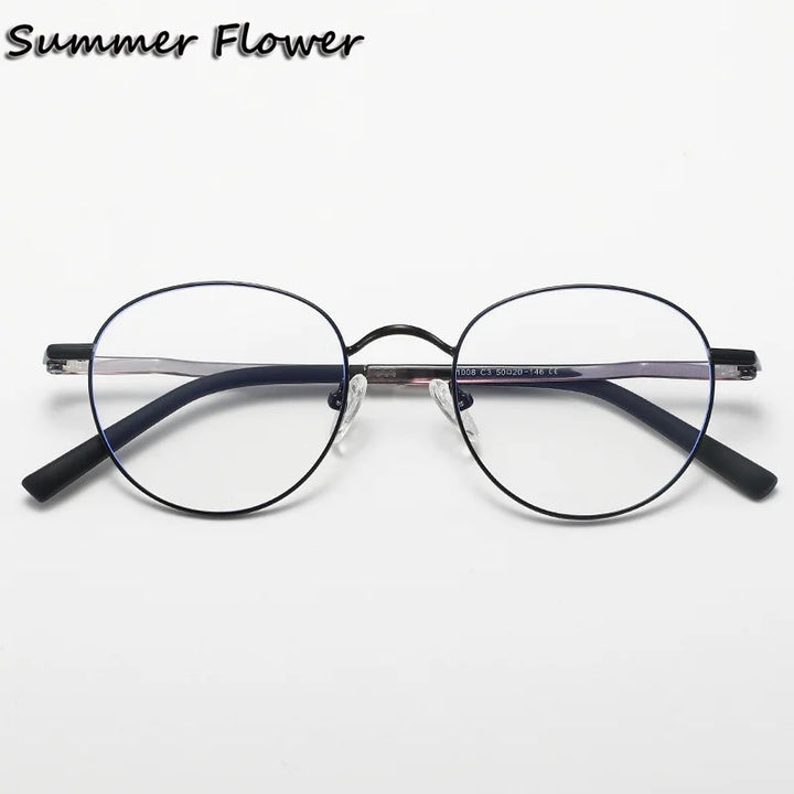 Summer Flower Women's Full Rim Round Alloy Tr 90 Eyeglasses 10087