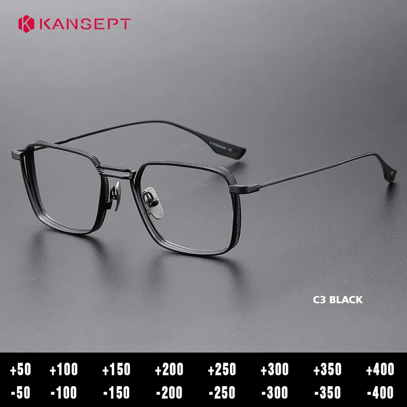 Kansept Unisex Full Rim Square Double Bridge Titanium Reading Glasses 628125