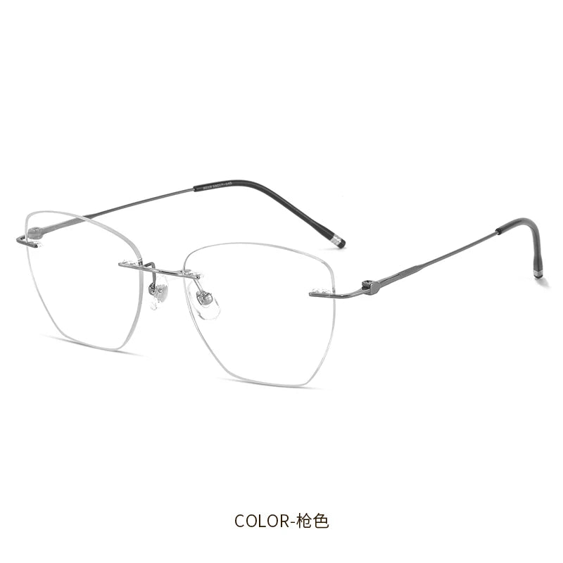 Reven Jate Women's Rimless Oval Polygon Titanium Eyeglasses 6019 Rimless Reven Jate gray