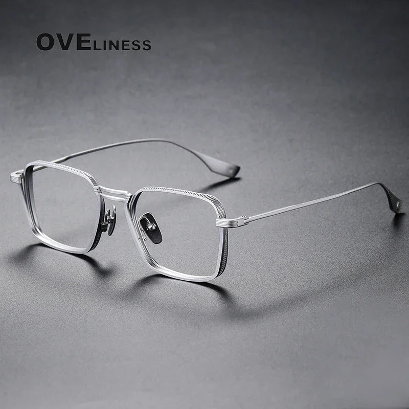 Oveliness Unisex Full Rim Square Double Bridge Titanium Eyeglasses O0125 Full Rim Oveliness silver middle  