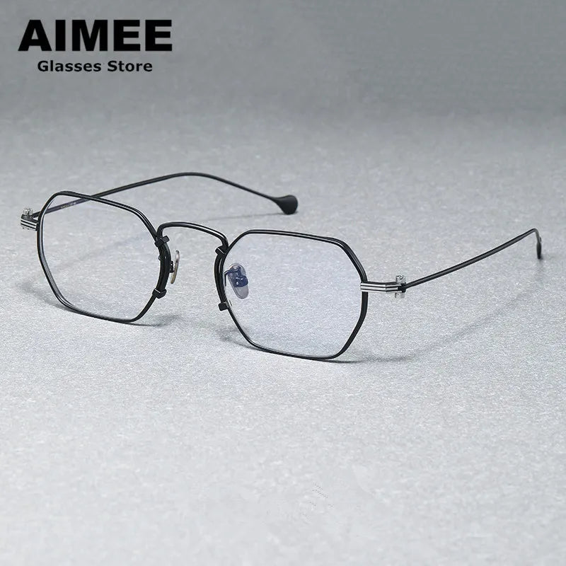 Aimee Unisex Full Rim Flat Top Polygon Titanium Eyeglasses 190069 Full Rim Aimee Black-Silver  