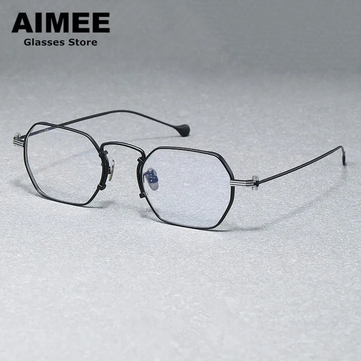 Aimee Unisex Full Rim Flat Top Polygon Titanium Eyeglasses 190069 Full Rim Aimee Black-Silver  