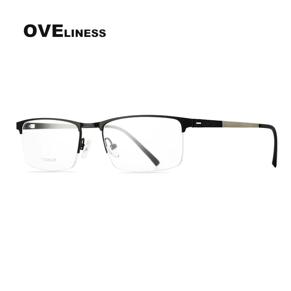 Oveliness Men's Semi Rim Square Titanium Alloy Eyeglasses 49860 Semi Rim Oveliness black  