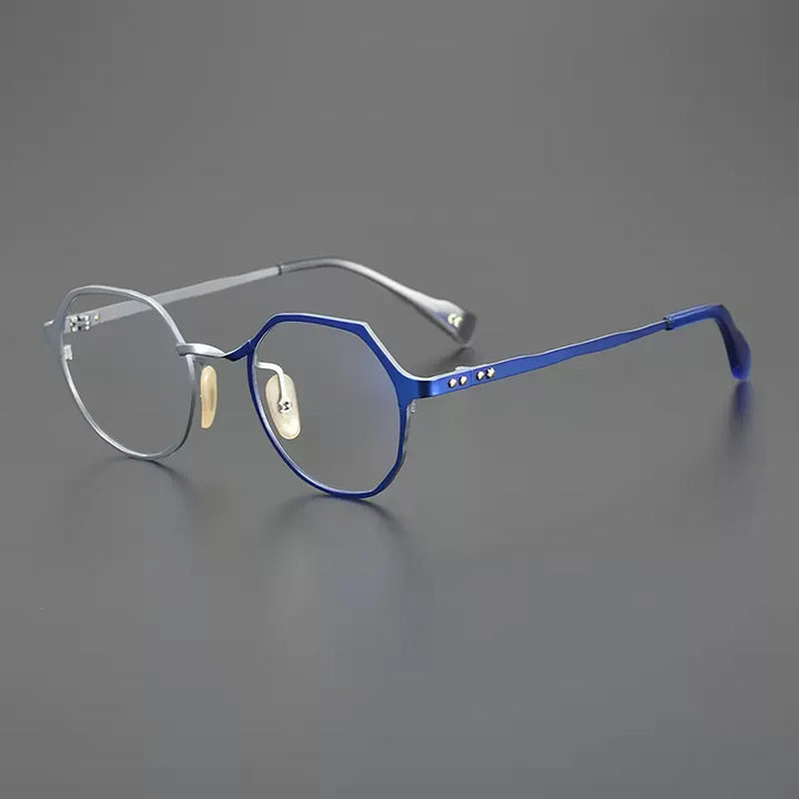 Gatenac Unisex Full Rim Flat Top Round Titanium Eyeglasses Gxyj1219 Full Rim Gatenac Blue  