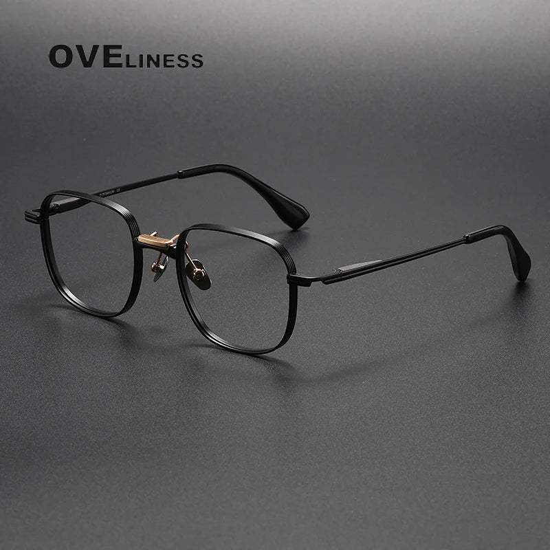 Oveliness Unisex Full Rim Square Titanium Eyeglasses D151 Full Rim Oveliness black gold  