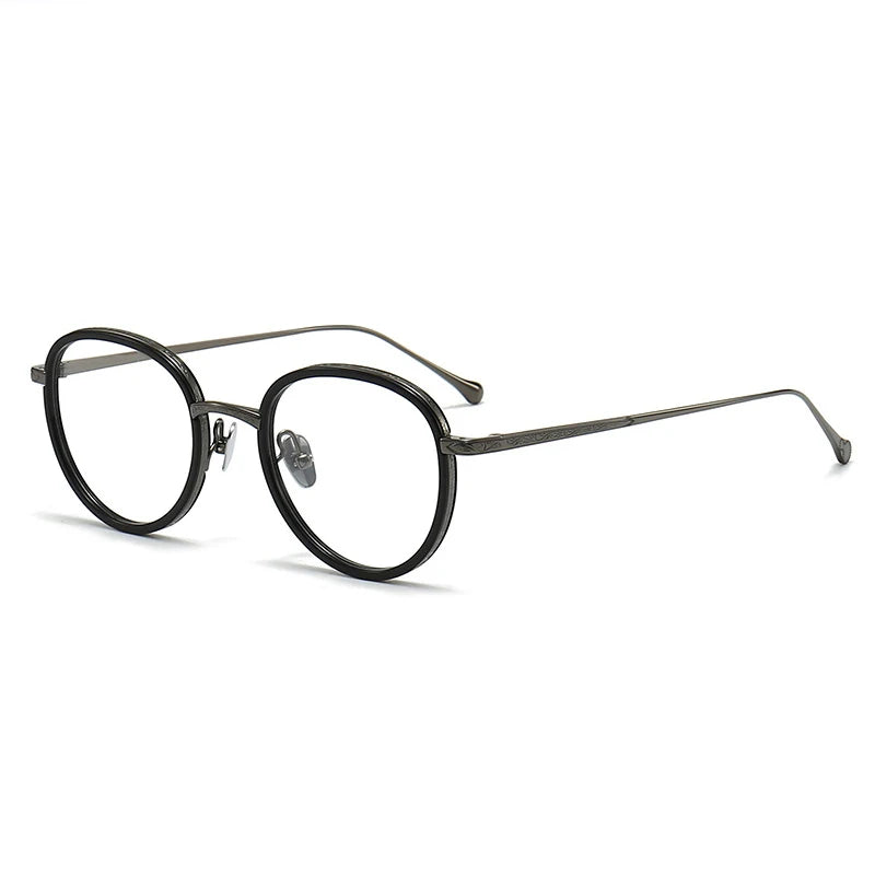 Black Mask Unisex Full Rim Round  Titanium Acetate Eyeglasses 9014-1 Full Rim Black Mask Black-Gray  