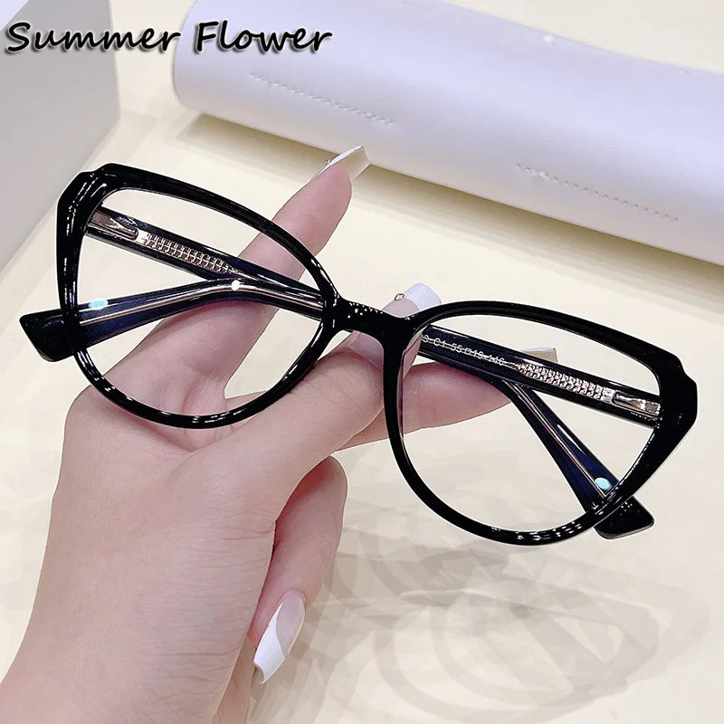 Summer Flower Women's Full Rim Oval Cat Eye Tr 90 Titanium Eyeglasses 87883 Full Rim Summer Flower Black