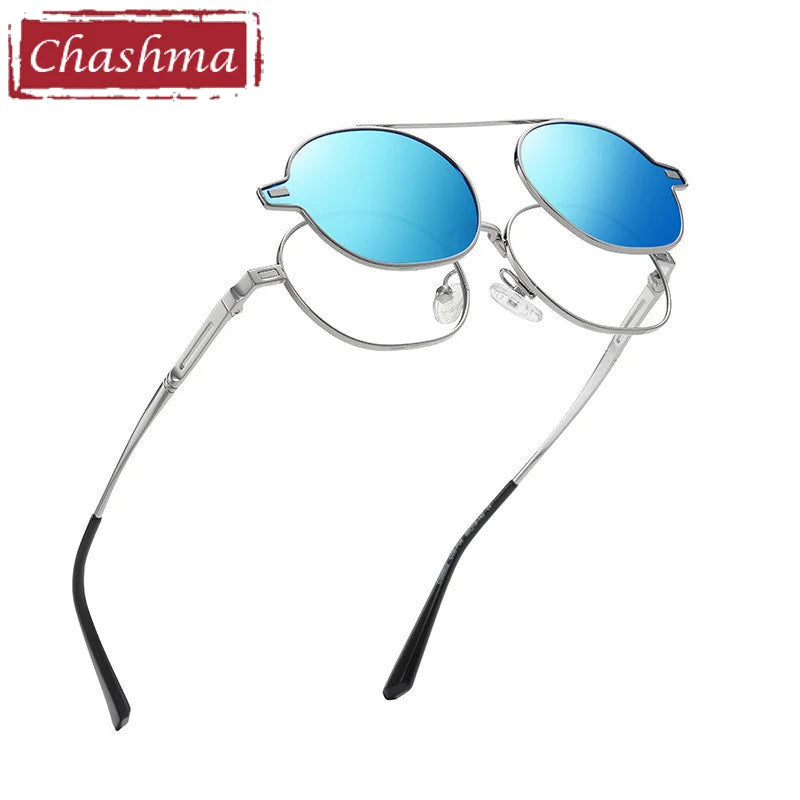 Chashma Ottica Unisex Full Rim Oval Alloy Eyeglasses Clip On Polarized Sunglasses 8802 With Clip Ons Chashma Ottica   