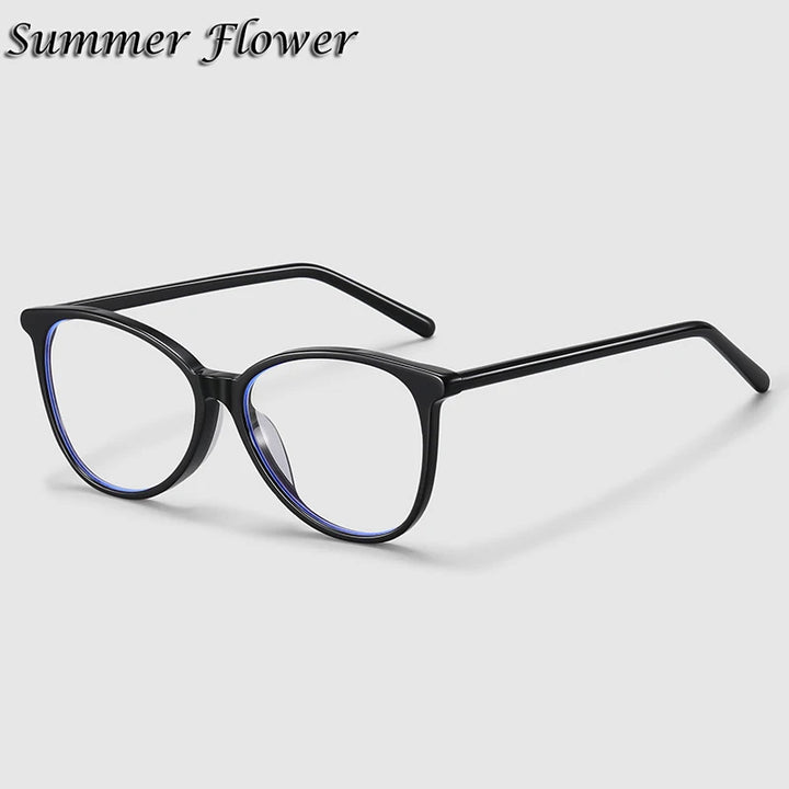 Summer Flower Women's Full Rim Oval Square Acetate Eyeglasses 82135 Full Rim Summer Flower Bright Black