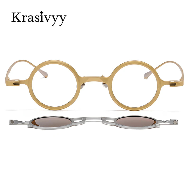 Krasivyy Unisex Round Titanium Prescription Eyeglasses with Clip-On ARLT5976 - view 2