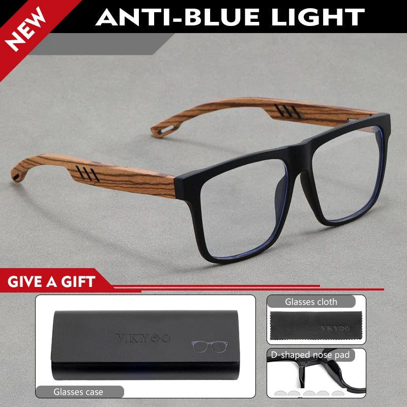 Vicky Unisex Full Rim Square Pc Bamboo Temple Reading Glasses 10154