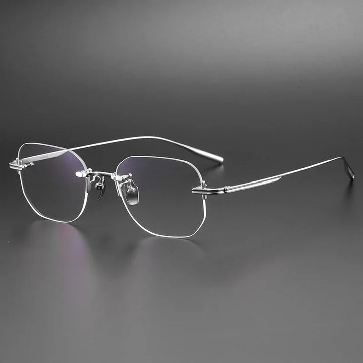 Aror Unisex Rimless Irregular Square Titanium Eyeglasses 10132 Rimless Aror Silver