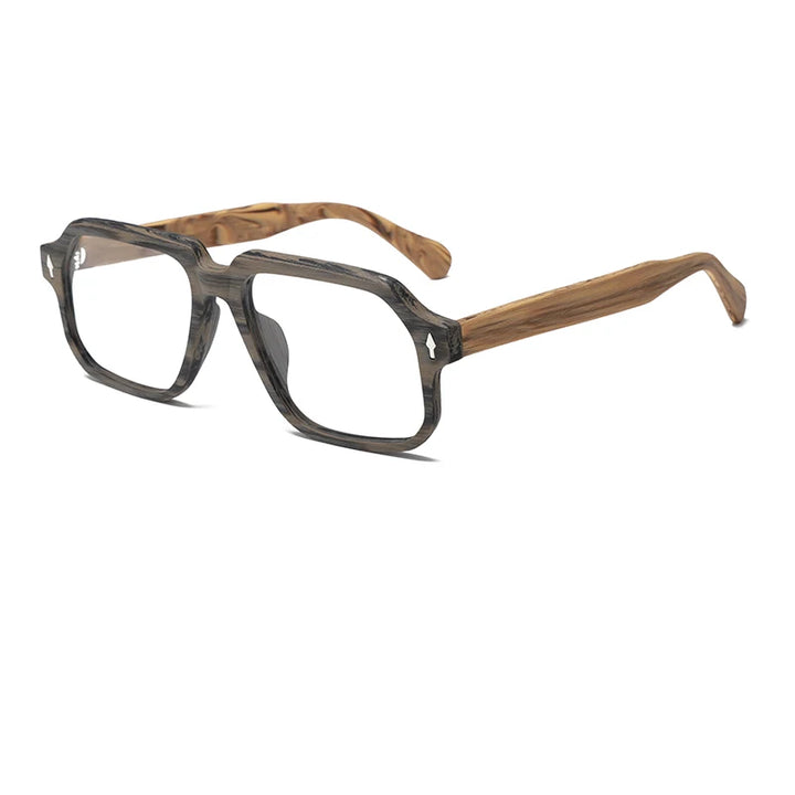 Hdcrafter Men's Full Rim Polygon Square Wood Alloy Eyeglasses 81884