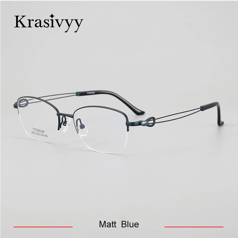 Krasivyy Women's Semi Rim Oval Square Titanium Eyeglasses 443013 Semi Rim Krasivyy Matt Blue  