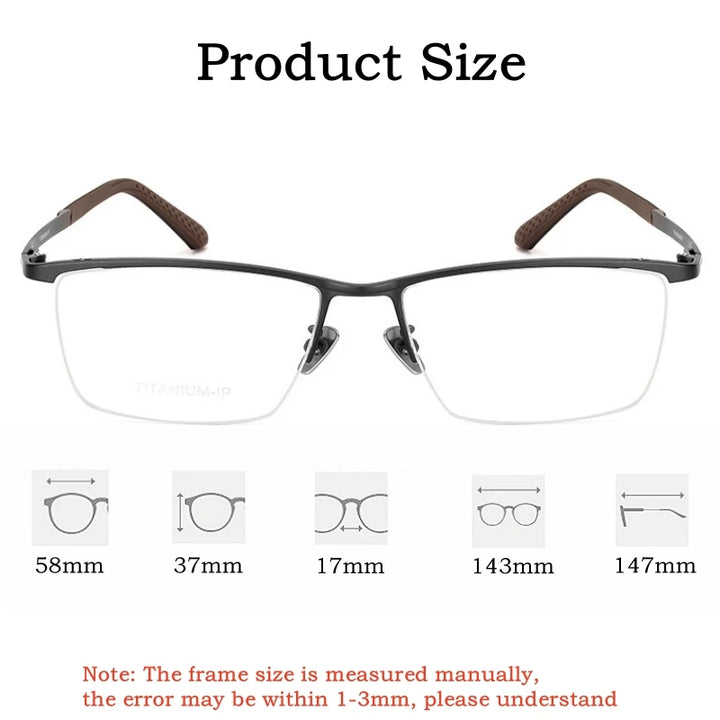 Yimaruili Men's Semi Rim Brow Line Square Titanium Eyeglasses 78103