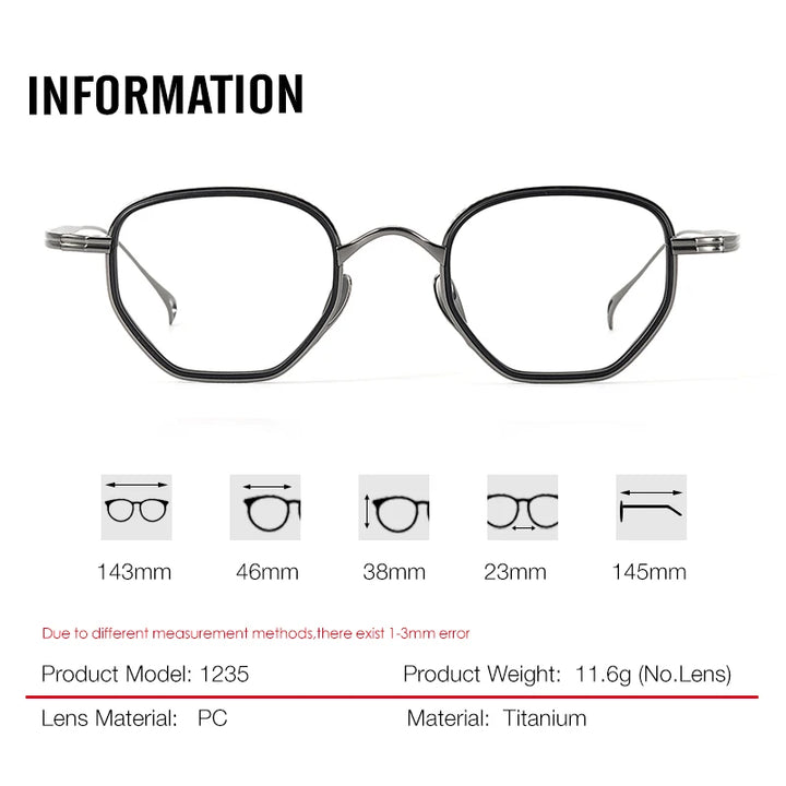 Aror Unisex Full Rim Flat Bottom Polygon Titanium Eyeglasses 631235
