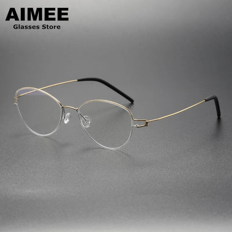 Aimee Unisex Full Rim Oval Screwless Titanium Eyeglasses 12514 Full Rim Aimee Golden-Silver  