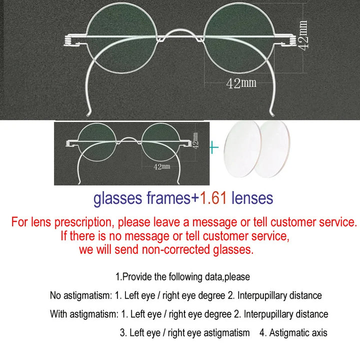 Yujo Unisex Full Rim Round Stainless Steel Eyeglasses 303236 Full Rim Yujo 42mm CHINA