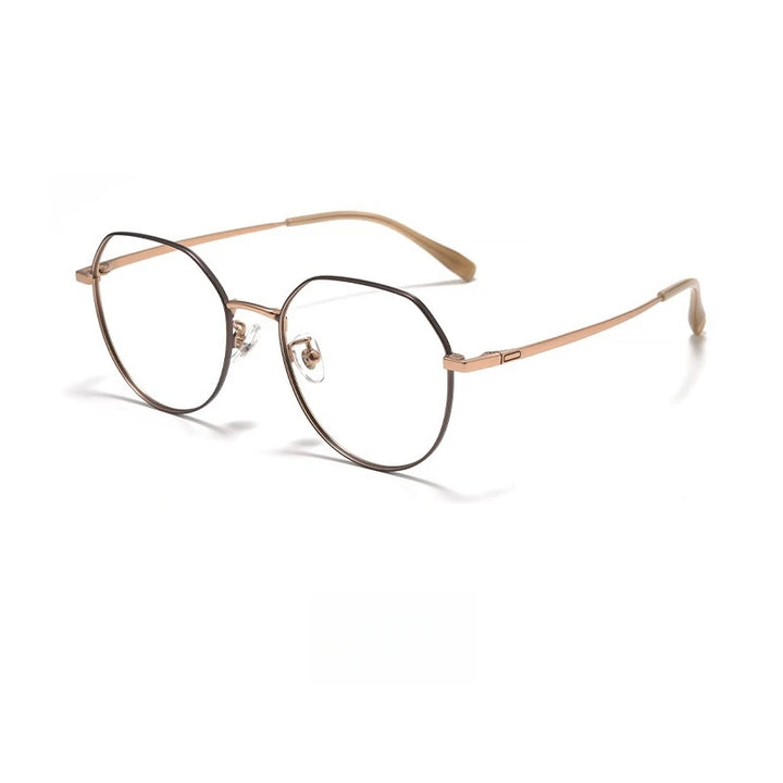 Yimaruili Unisex Full Rim Polygon Titanium Eyeglasses Y0847 Full Rim Yimaruili Eyeglasses Coffee Gold  