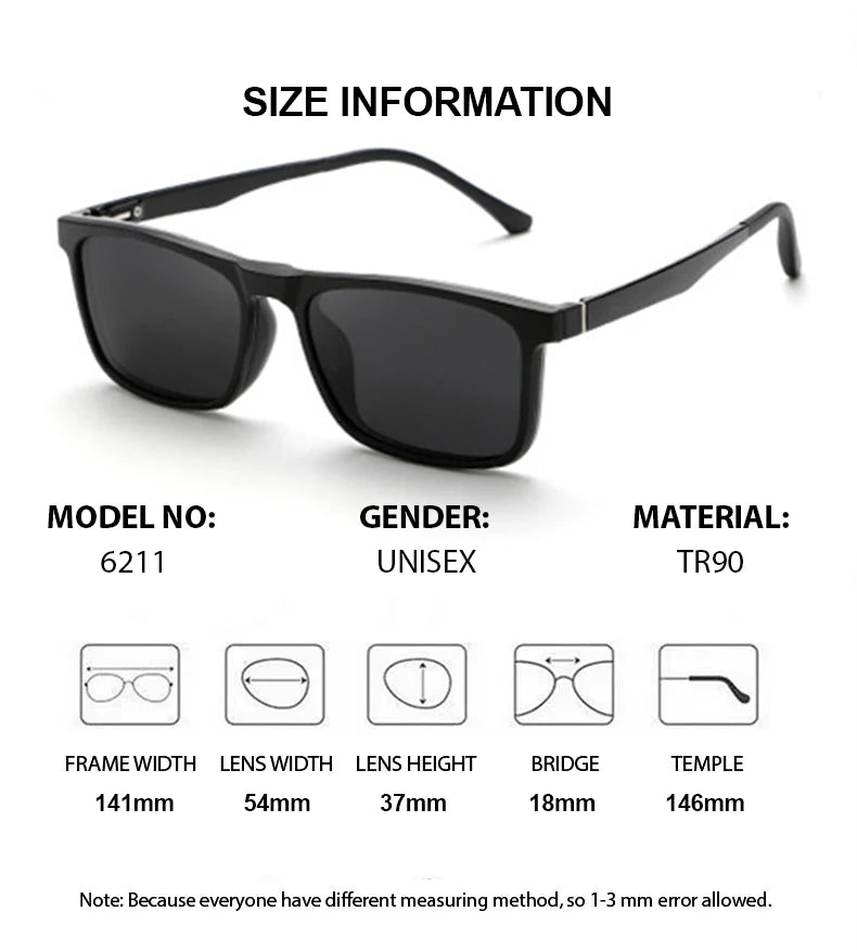 Summer Flower Unisex Full Rim Square Tr 90 Titanium Eyeglasses Clip On Sunglasses  62114