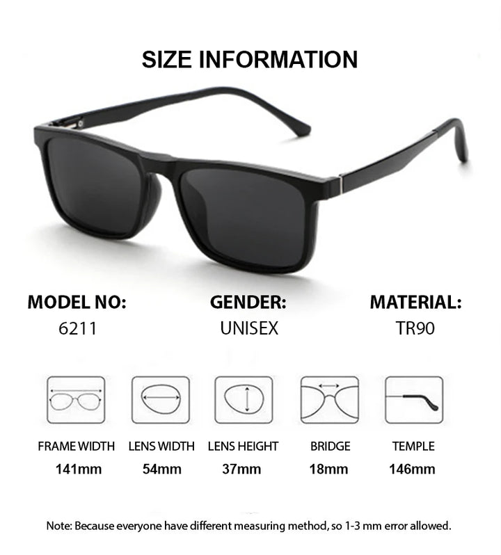 Summer Flower Unisex Full Rim Square Tr 90 Titanium Eyeglasses Clip On Sunglasses  62114