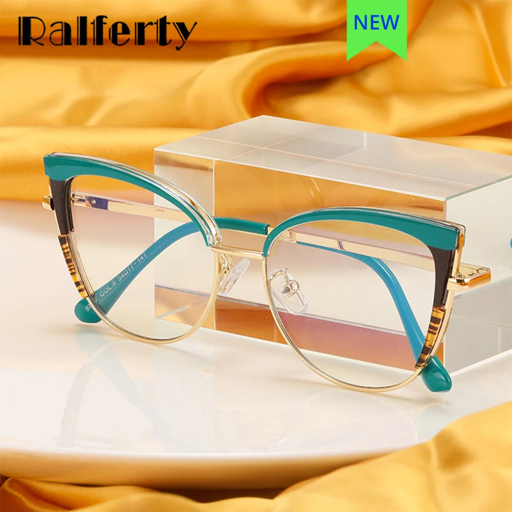 Ralferty Women's Full Rim Square Cat Eye Tr 90 Alloy Eyeglasses R7697 Full Rim Ralferty   