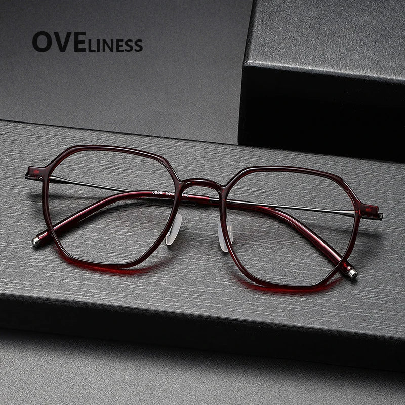Oveliness Women's Full Rim Polygon Acetate Titanium Eyeglasses 88656