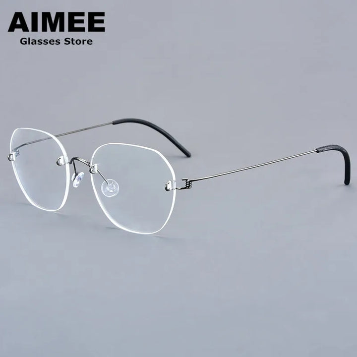 Aimee Women's Rimless Flat Top Oval Screwless Titanium Eyeglasses 92460 Rimless Aimee Gun-Grey