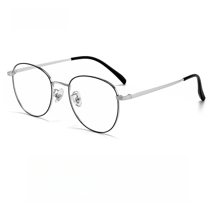 Yimaruili Unisex Full Rim Oval Square Titanium Eyeglasses Y8901 Full Rim Yimaruili Eyeglasses Black Silver  