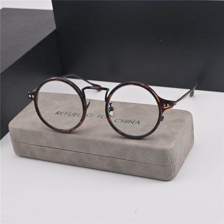 Cubojue Unisex Full Rim Small Round Alloy Myopic Reading Glasses 89001m Reading Glasses Cubojue no function lens 0 tortoise bronze 