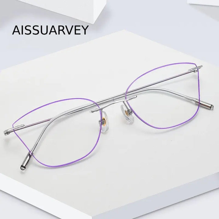 Aissuarvey Women's Rimless Cat Eye Titanium Custom Lens Eyeglasses 002 Full Rim Aissuarvey Eyeglasses PURPLE Progressive 1.67 | Anti Blue Ray | CN