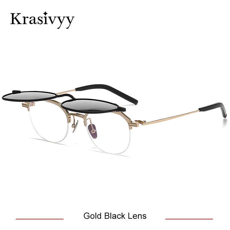 Krasivyy Unisex Round Titanium Prescription Eyeglasses with Flip-Up S400T - view 10