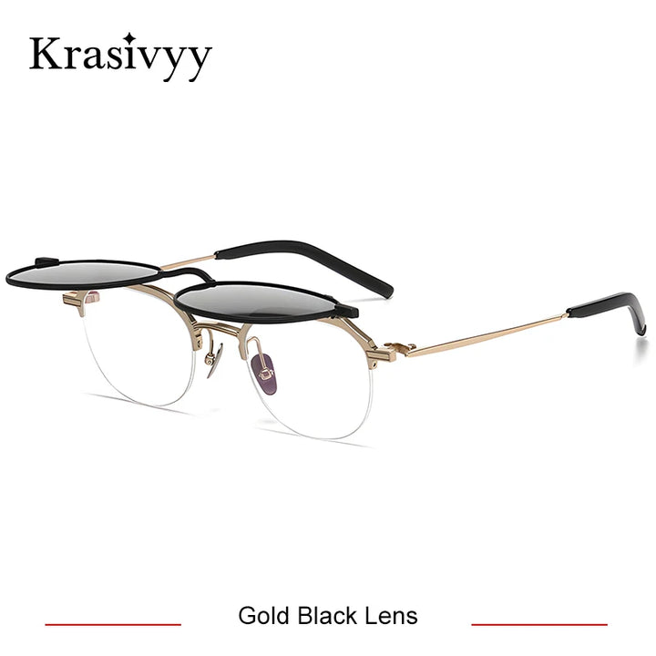 Krasivyy Unisex Round Titanium Prescription Eyeglasses with Flip-Up S400T - view 10