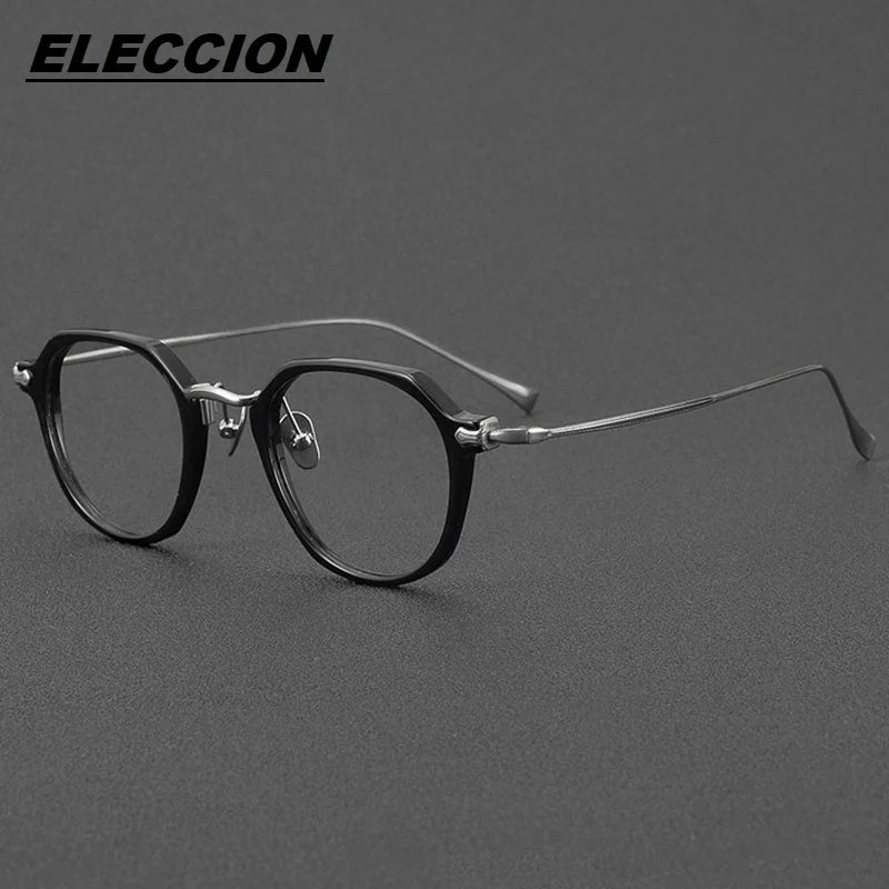 Eleccion Unisex Full Rim Polygon Acetate Titanium Eyeglasses 81036 Full Rim Eleccion Black CHINA