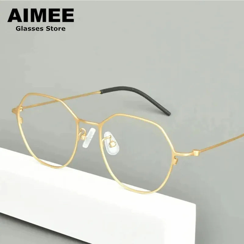 Aimee Unisex Full Rim Flat Top Round Titanium Eyeglasses 942515 Full Rim Aimee Golden