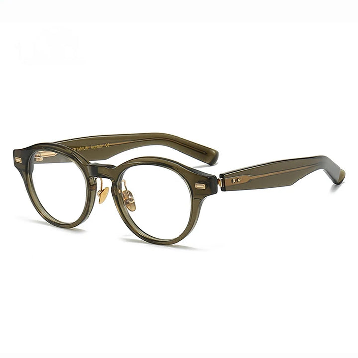 Black Mask Unisex Full Rim Acetate Round Eyeglasses P150 Full Rim Black Mask Olive Green  