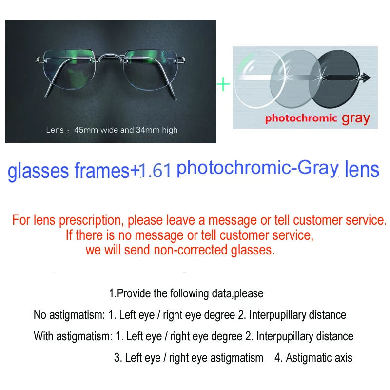 Yujo Unisex Rimless Flat Top Round Stainless Steel Eyeglasses 3445 Rimless Yujo Grey CHINA