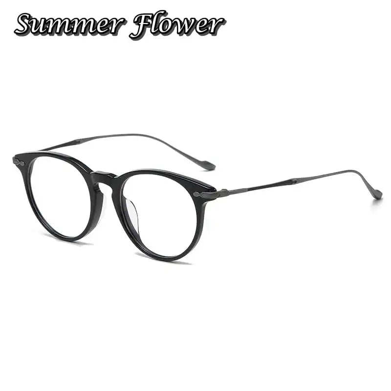 Summer Flower Unisex Full Rim Round Acetate Titanium Eyeglasses 615589