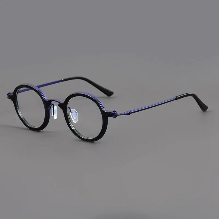 Black Mask Unisex Full Rim Round Titanium Acetate Eyeglasses 45899 Full Rim Black Mask Black-Blue