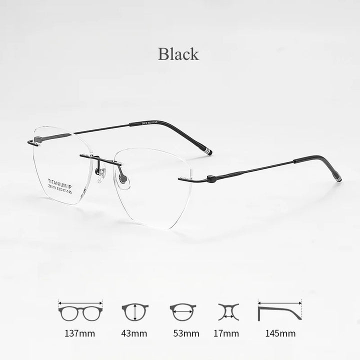 KatKani Mens Rimless Polygonal Titanium Eyeglasses 6019 Rimless KatKani Eyeglasses Black  