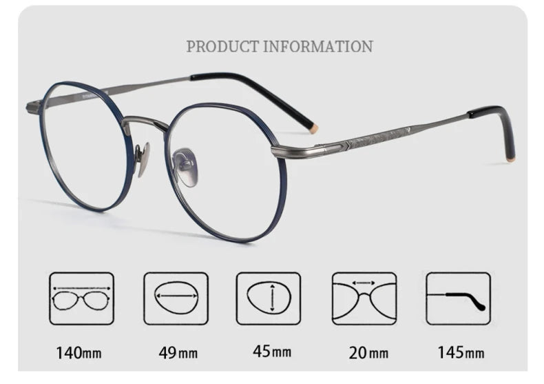 Black Mask Unisex Full Rim Flat Top Round Titanium Eyeglasses 49140