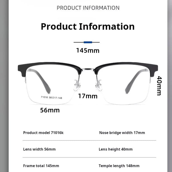 Momoja Men's Semi Rim Square Tr 90 Titanium Alloy Eyeglasses 71016