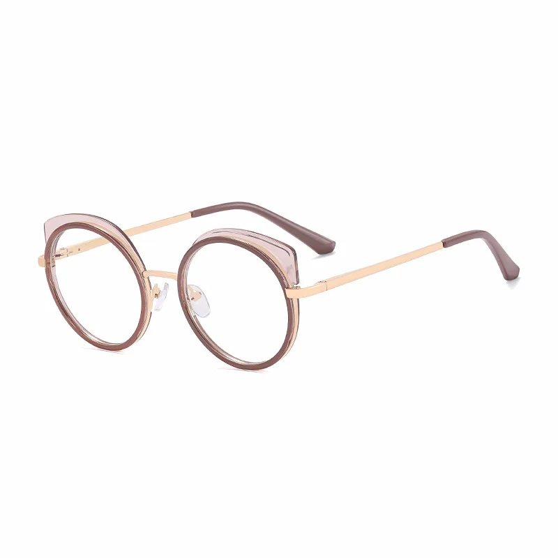 Ralferty Women's Full Rim Round Cat Eye Alloy Eyeglasses R81089 Full Rim Ralferty C2 CoffeeBrown CHINA 