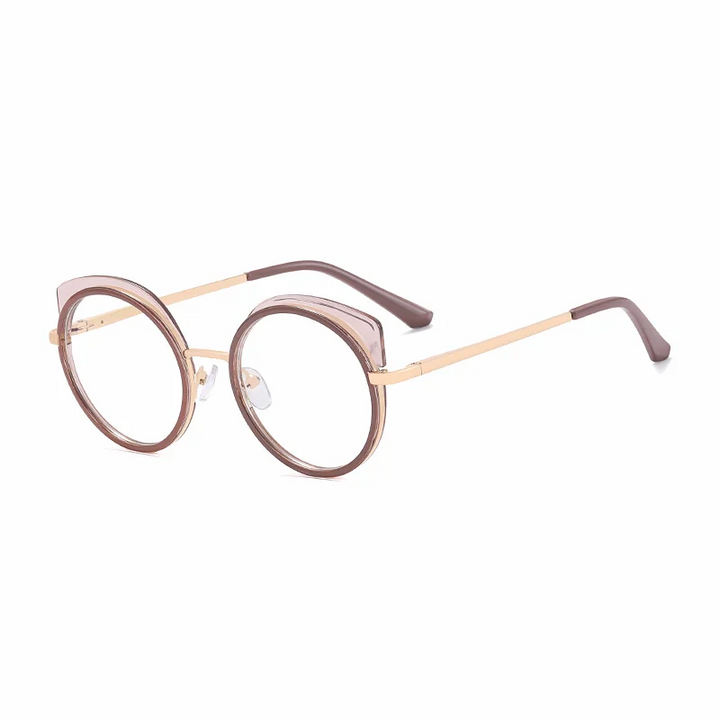 Ralferty Women's Full Rim Round Cat Eye Alloy Eyeglasses R81089 Full Rim Ralferty C2 CoffeeBrown CHINA 