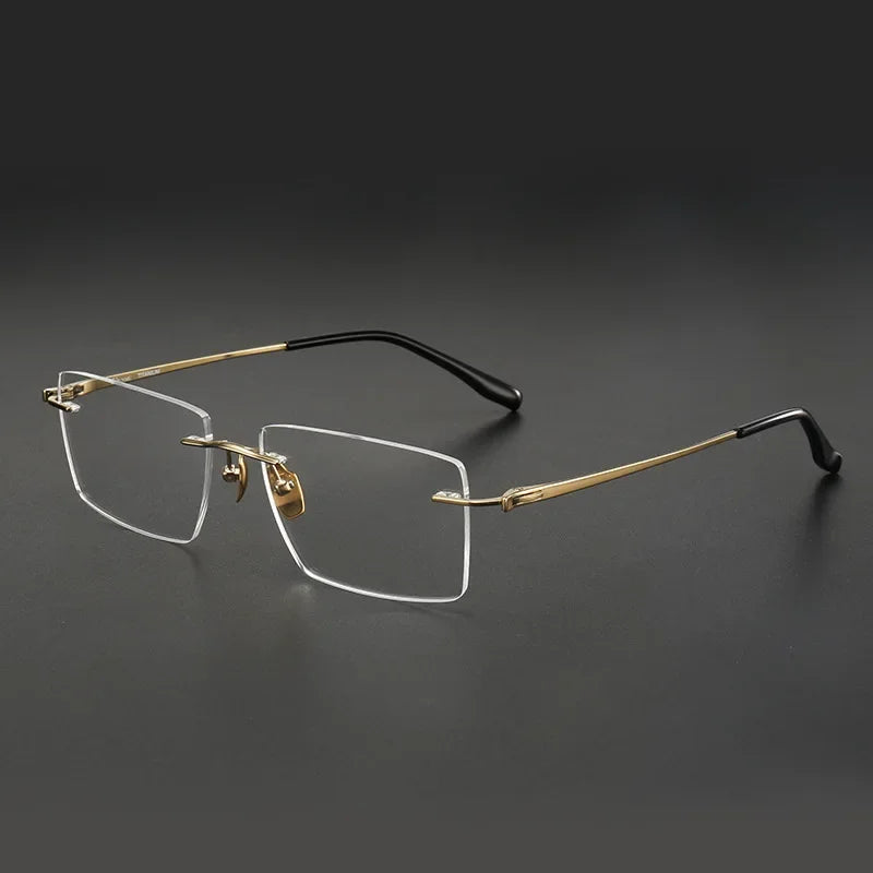 Aror Unisex Rimless Square Polygon Titanium Eyeglasses 10160 Rimless Aror Gold